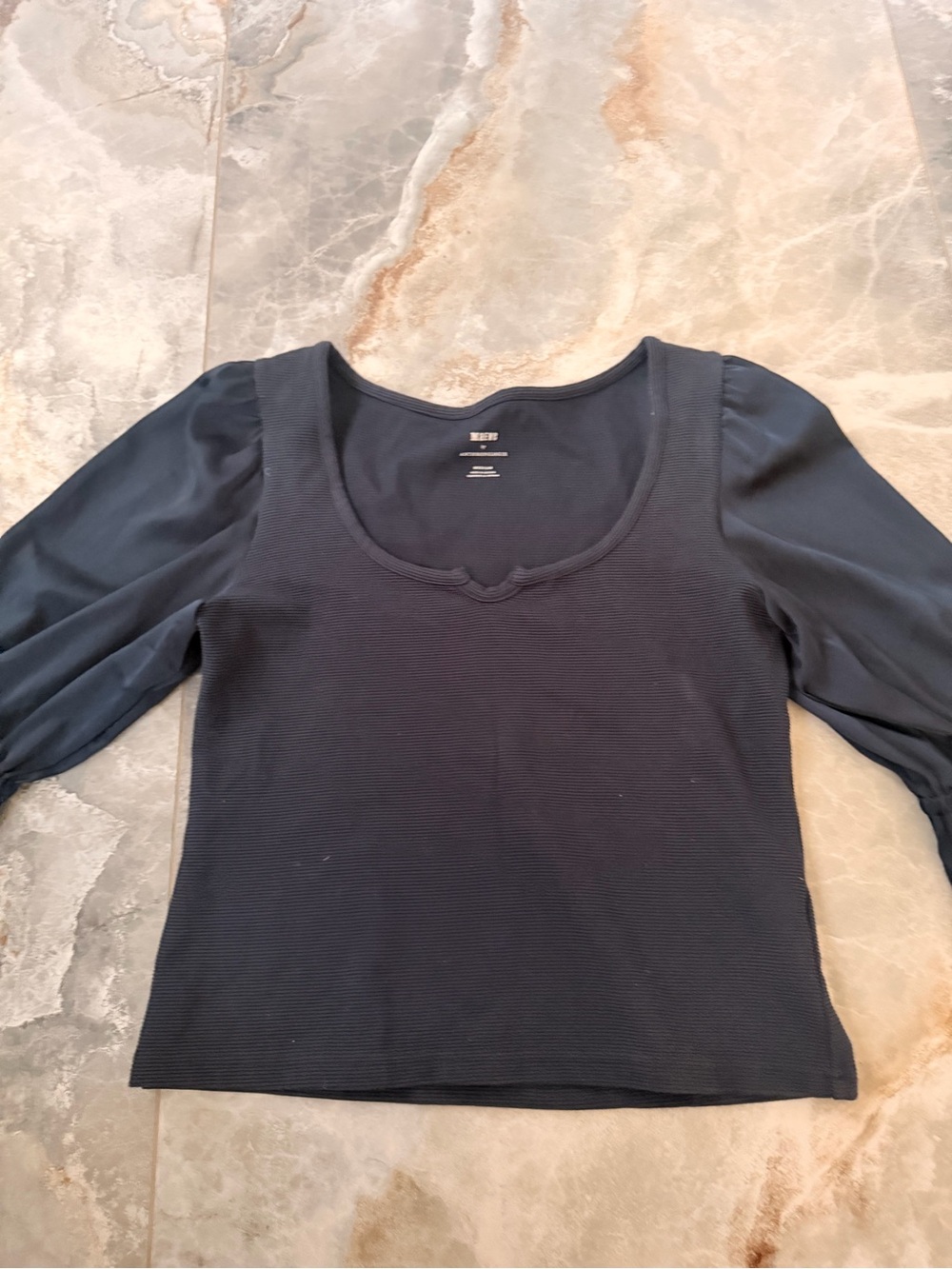 Anthropologie Black Scoop-Neck Puff-Sleeve Top